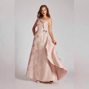 Teri Jon One-Shoulder Blush Gown